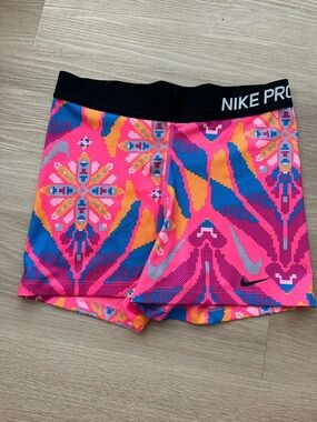 Nike Pro Bright Pink Multicolor Pixel-Print Compression Shorts